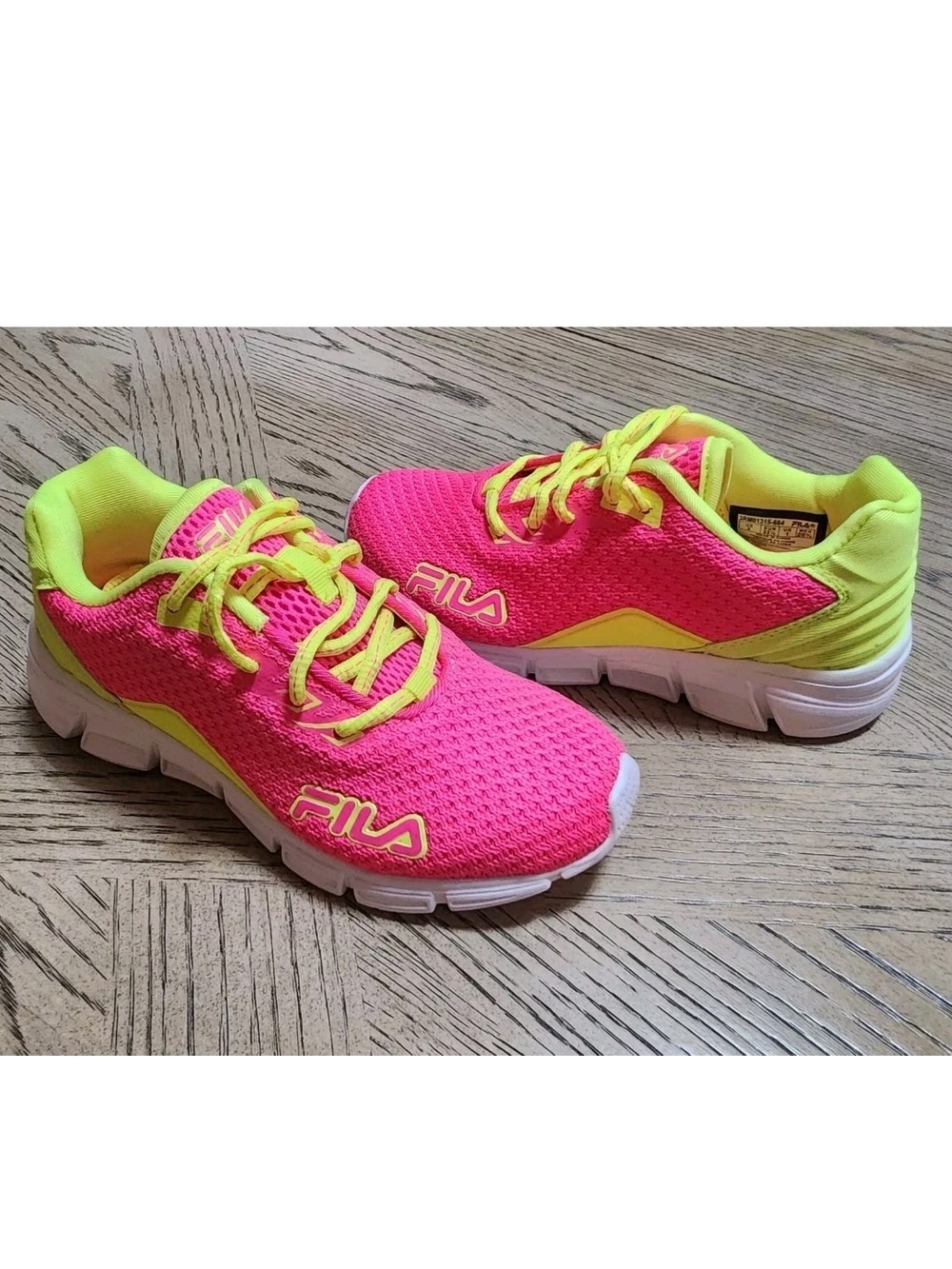 FILA Multiswift 5 Kids Little Girl Running Shoes Pink/Neon Yellow Size 2